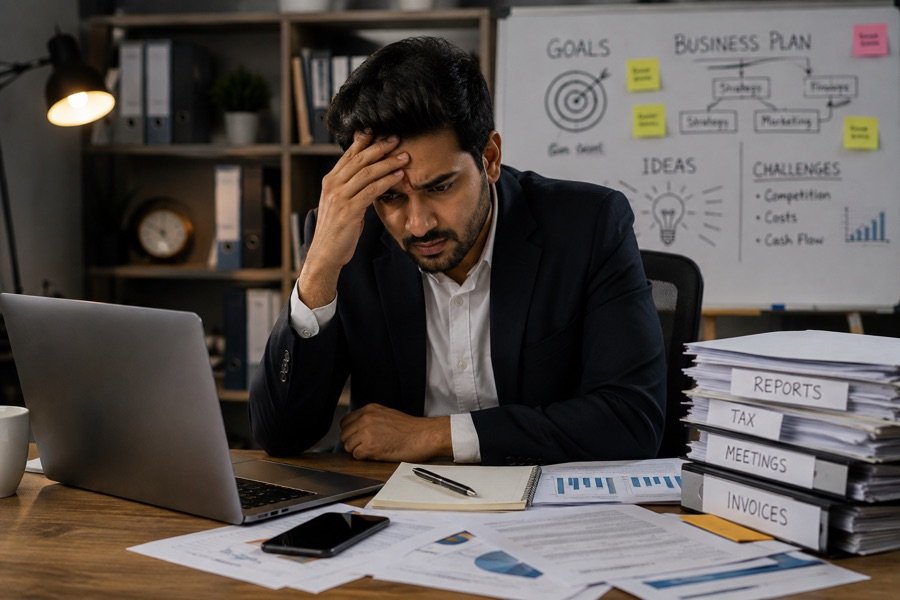 Business problem — businessman reviewing accounts